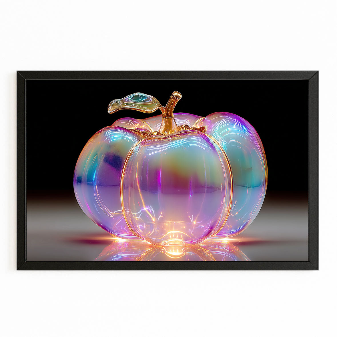 Iridescent Glass Fruit Prints – with Premium Black frame on white background