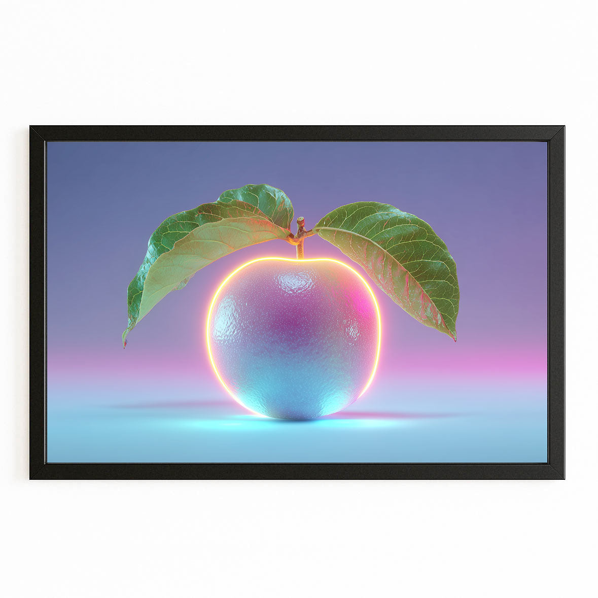 Iridescent Neon Peach Fruit Canvas Art – with Premium Black frame on white background