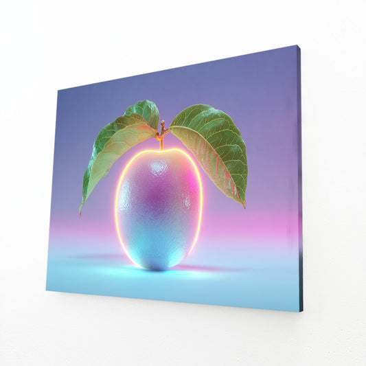 Iridescent Neon Peach Fruit Canvas Art – angled canvas view on white background