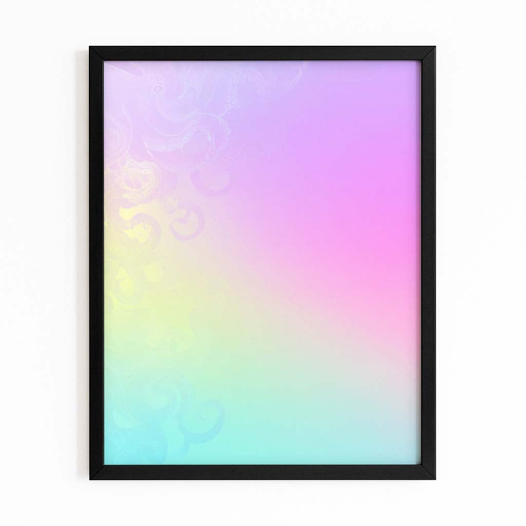 Iridescent Pastel Haze Octopus Wall Art – with Premium Black frame on white background