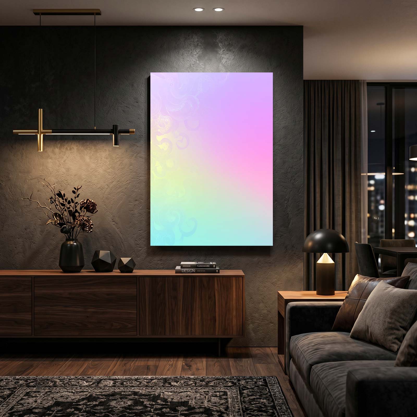 Iridescent Pastel Haze Octopus Wall Art – styled in a furnished interior