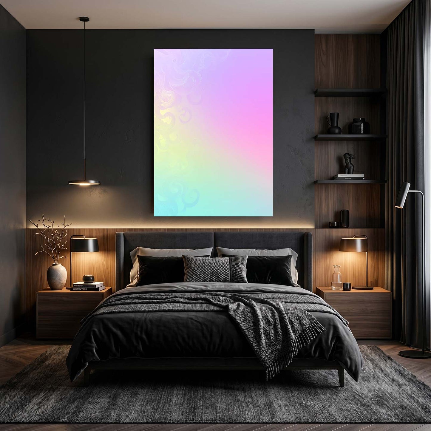Iridescent Pastel Haze Octopus Wall Art – styled in a furnished interior