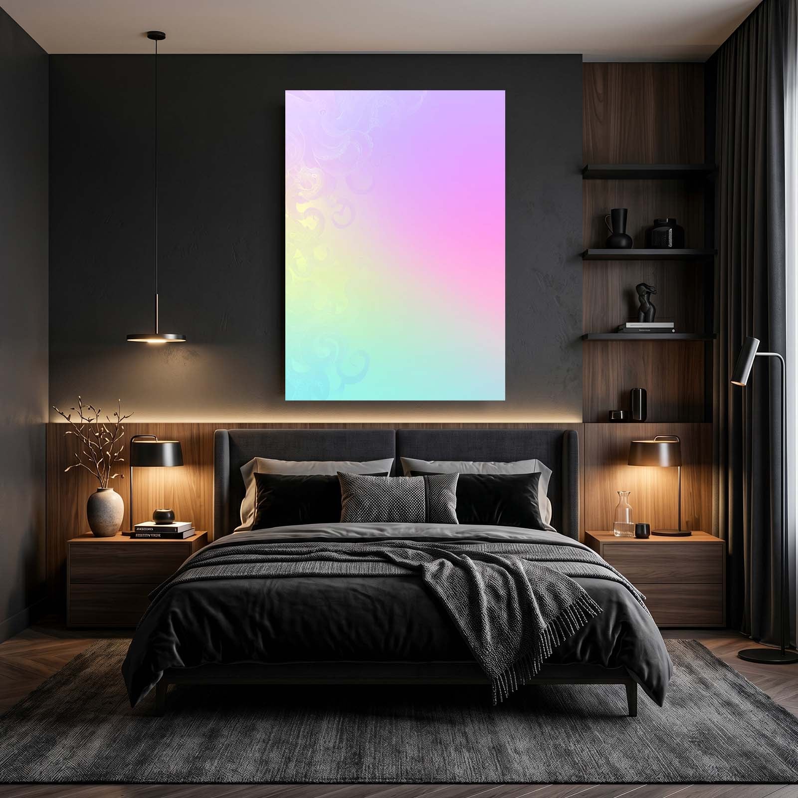 Iridescent Pastel Haze Octopus Wall Art – styled in a furnished interior