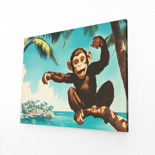 Island Palm Swing Monkey Prints – angled canvas view on white background