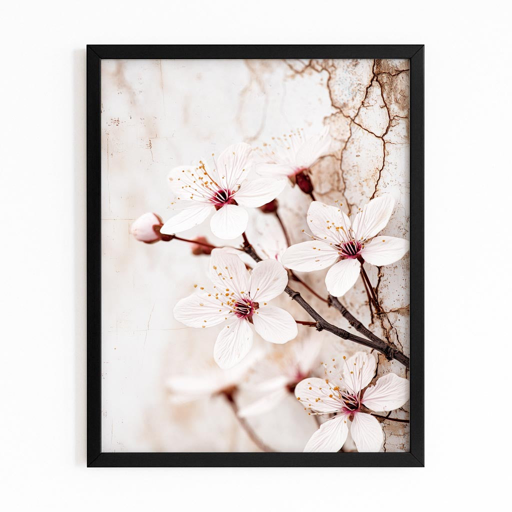 Ivory Macro Bloom Cherry Blossom Canvas – with Premium Black frame on white background