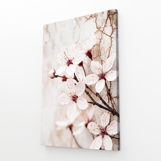 Ivory Macro Bloom Cherry Blossom Canvas – angled canvas view on white background