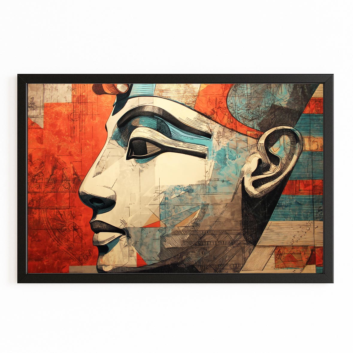 Ivory Pharaoh Profile Egyptian Canvas – with Premium Black frame on white background