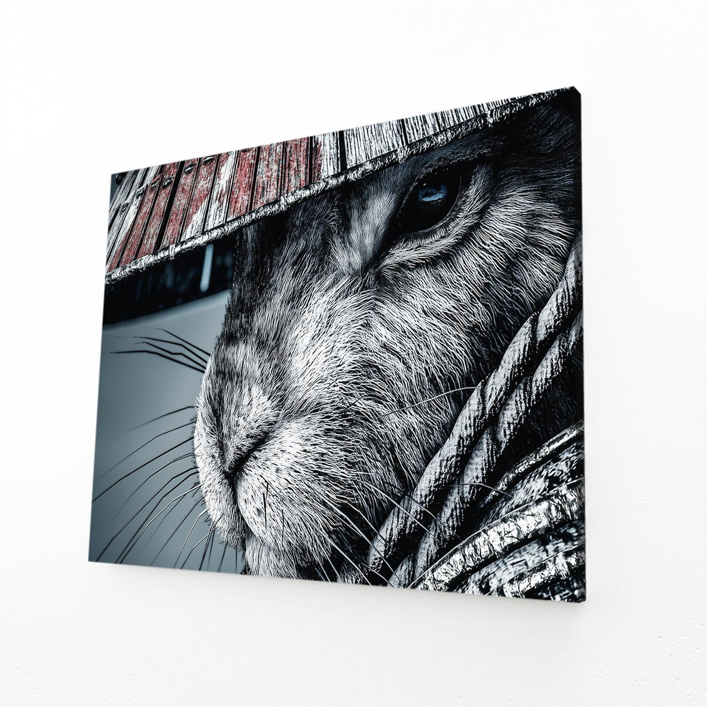 Japanese Bunny Art – angled canvas view on white background