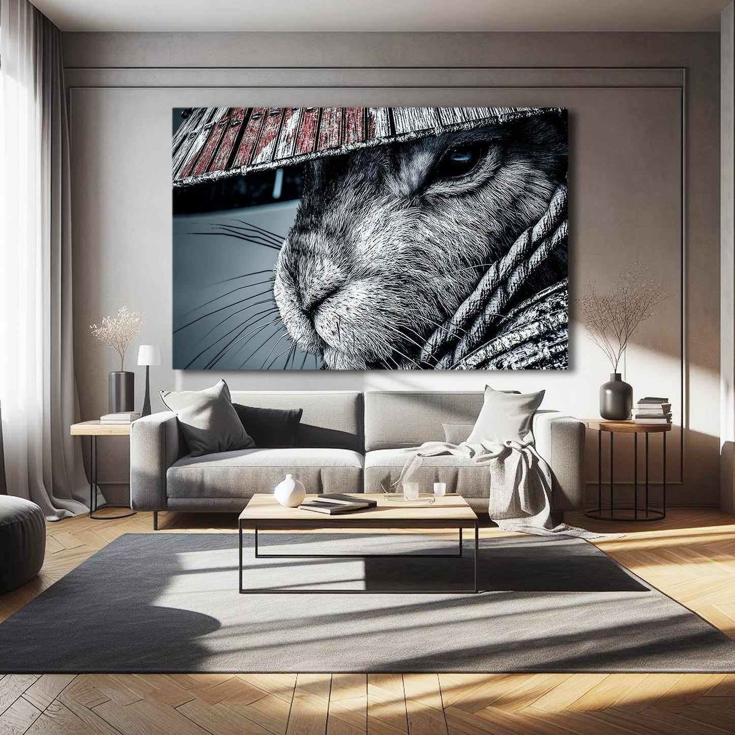 Japanese Bunny Art – angled canvas view on white background