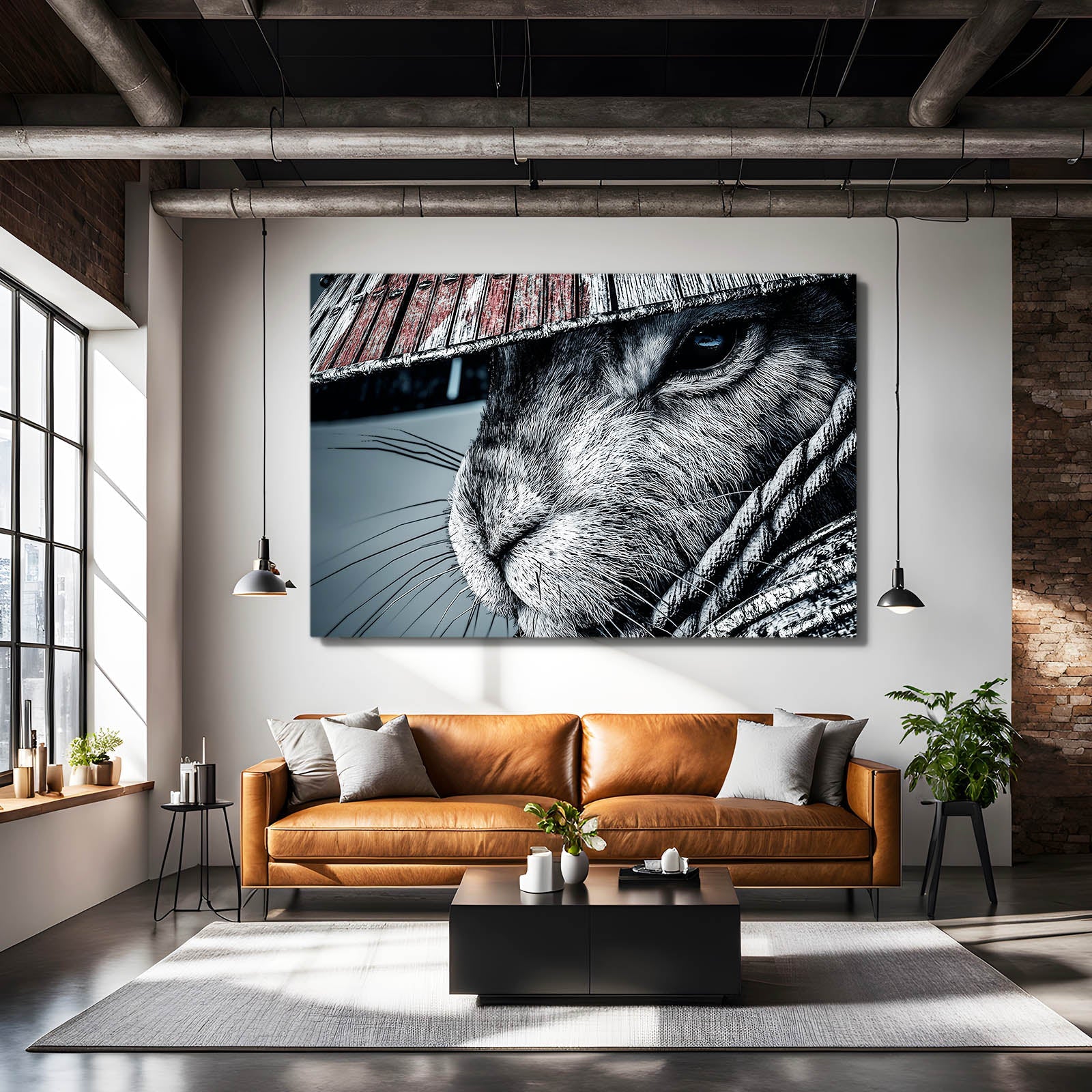 Japanese Bunny Art – angled canvas view on white background