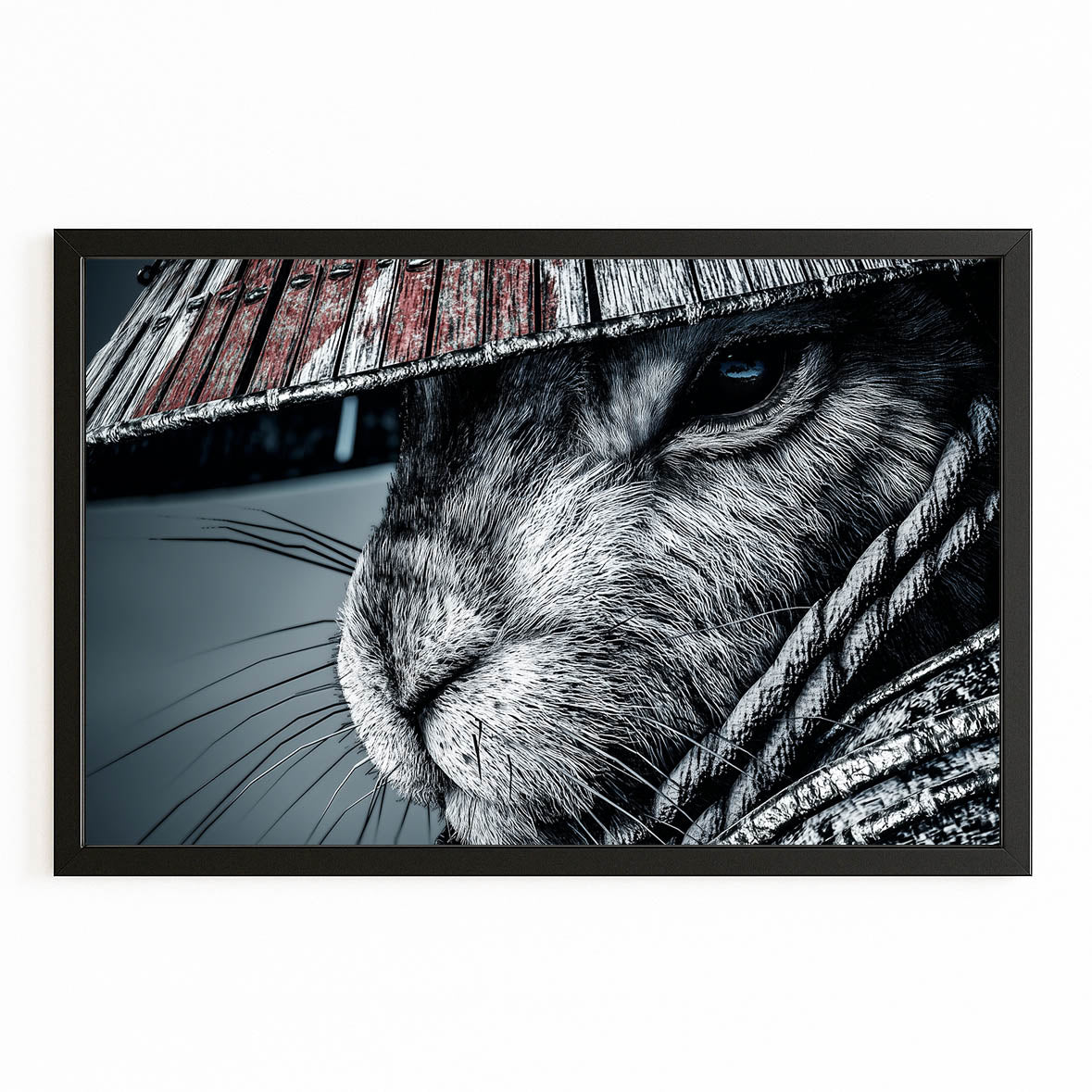Japanese Bunny Art – with Premium Black frame on white background