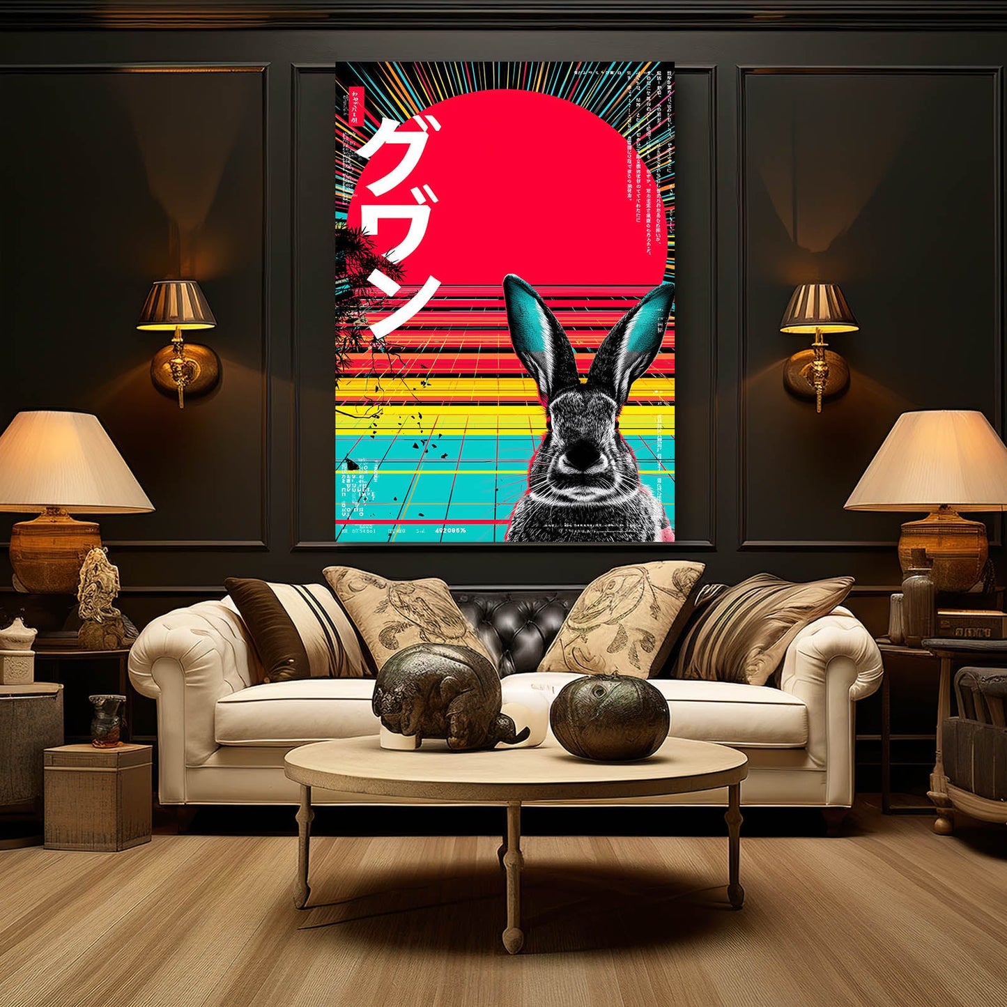Japanese Bunny Prints – angled canvas view on white background