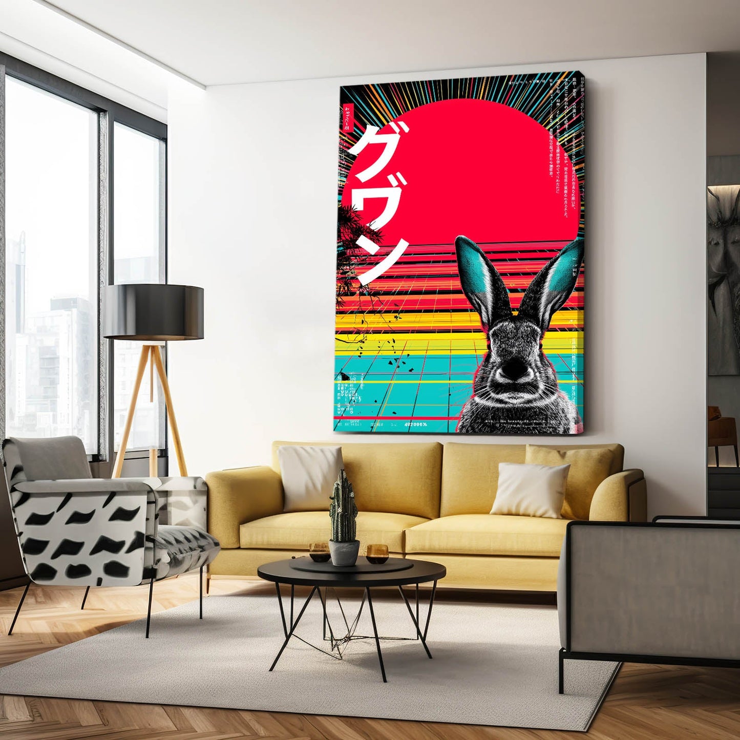 Japanese Bunny Prints – angled canvas view on white background