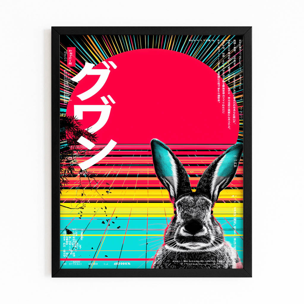 Japanese Bunny Prints – with Premium Black frame on white background