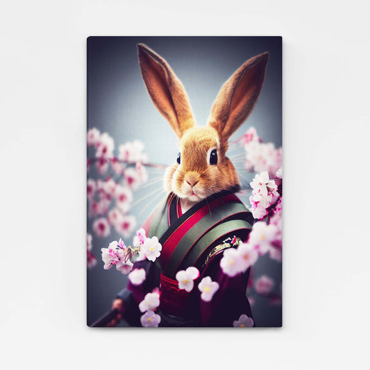 Japanese Bunny Wall Art – angled canvas view on white background