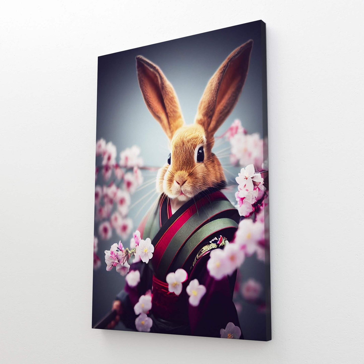 Japanese Bunny Wall Art – angled canvas view on white background