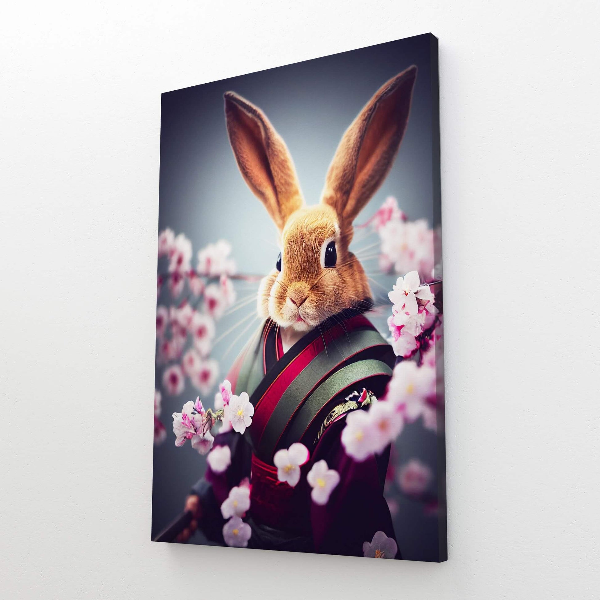 Japanese Bunny Wall Art – angled canvas view on white background