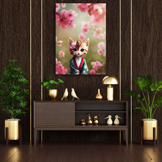 Japanese Cat Wall Art Print — cute canvas print in white tones, view 3
