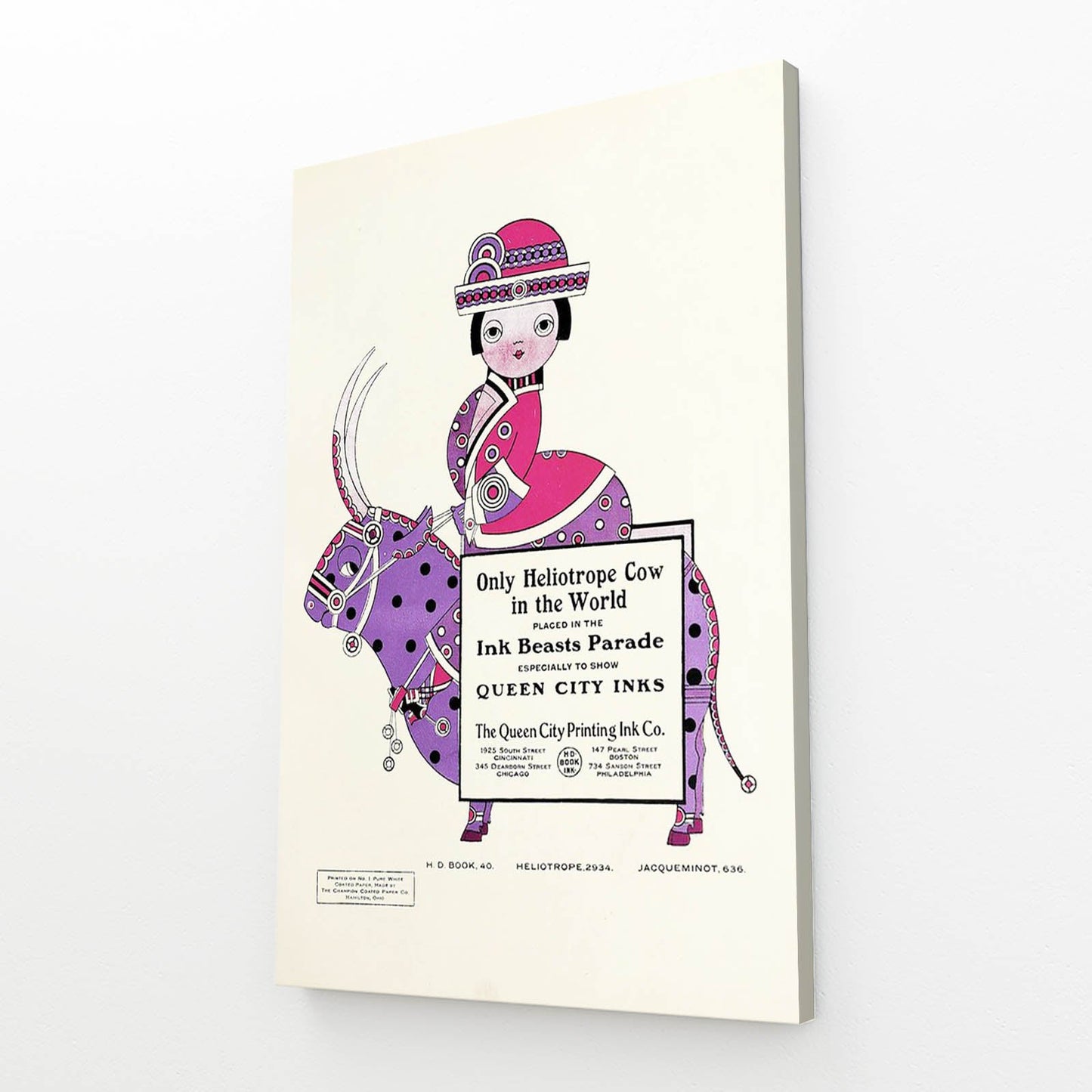 Japanese Cow Artwork – angled canvas view on white background
