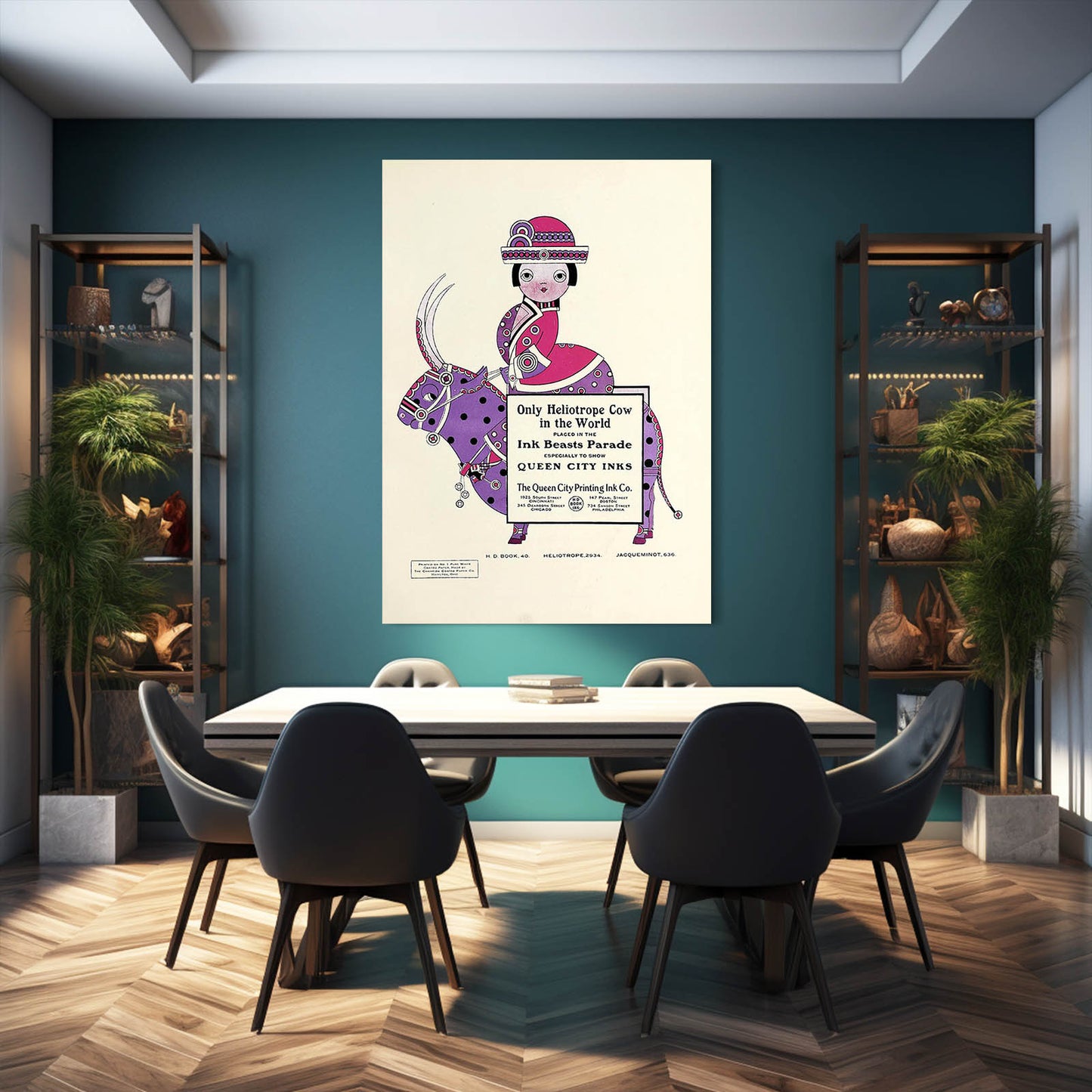Japanese Cow Artwork – angled canvas view on white background