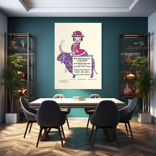 Japanese Cow Artwork – angled canvas view on white background