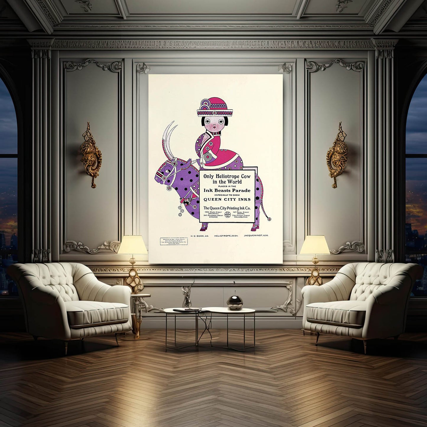 Japanese Cow Artwork – angled canvas view on white background