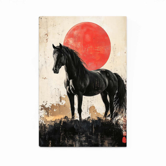 Japanese Horse Art – angled canvas view on white background