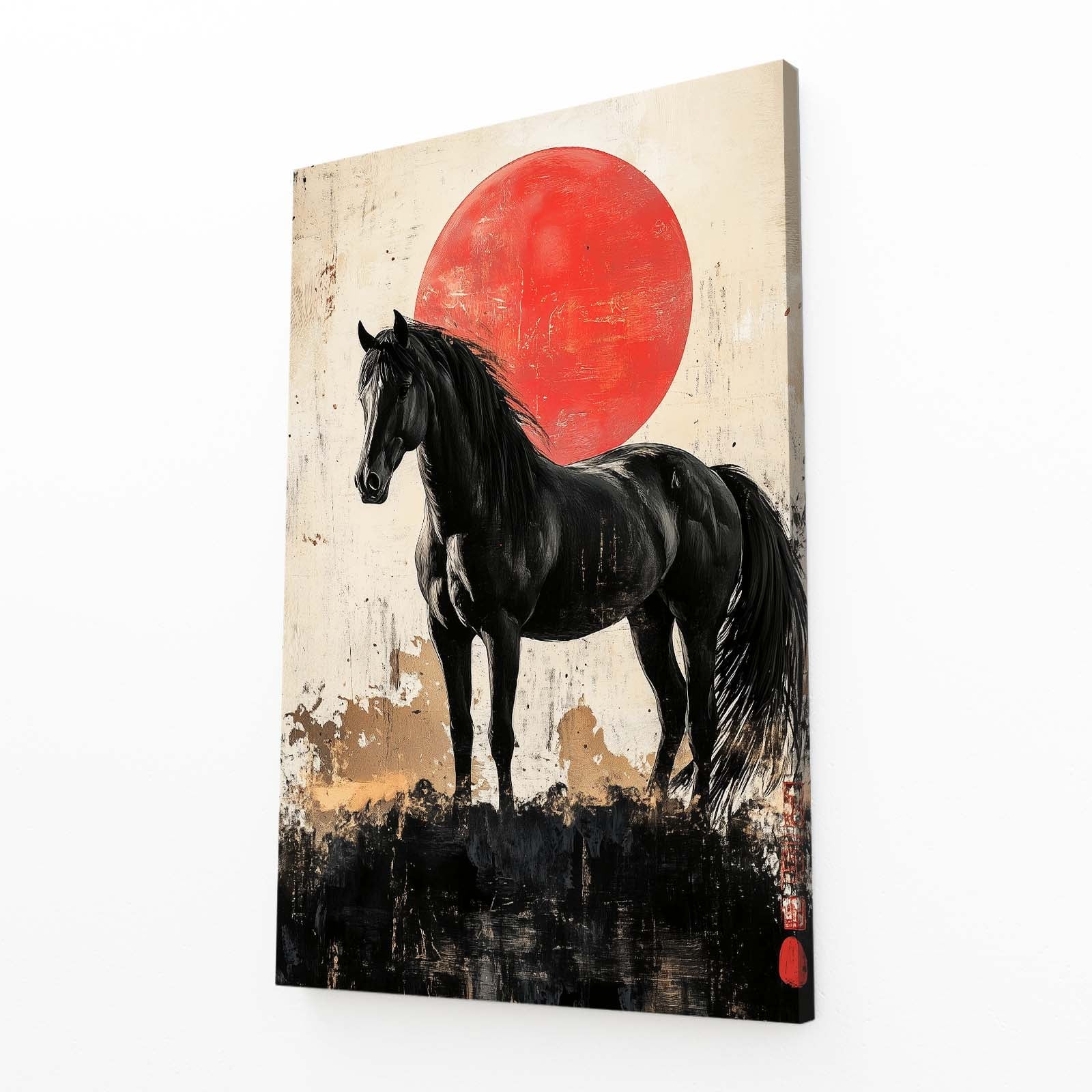 Japanese Horse Art – angled canvas view on white background