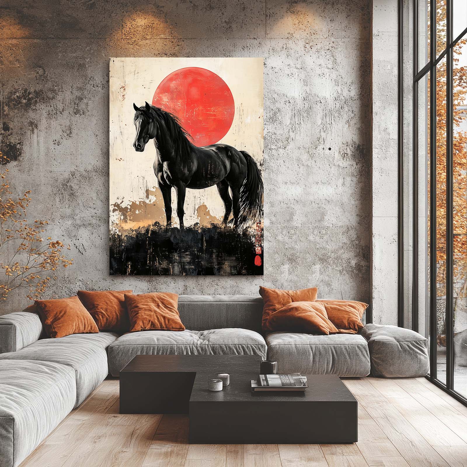 Japanese Horse Art – angled canvas view on white background