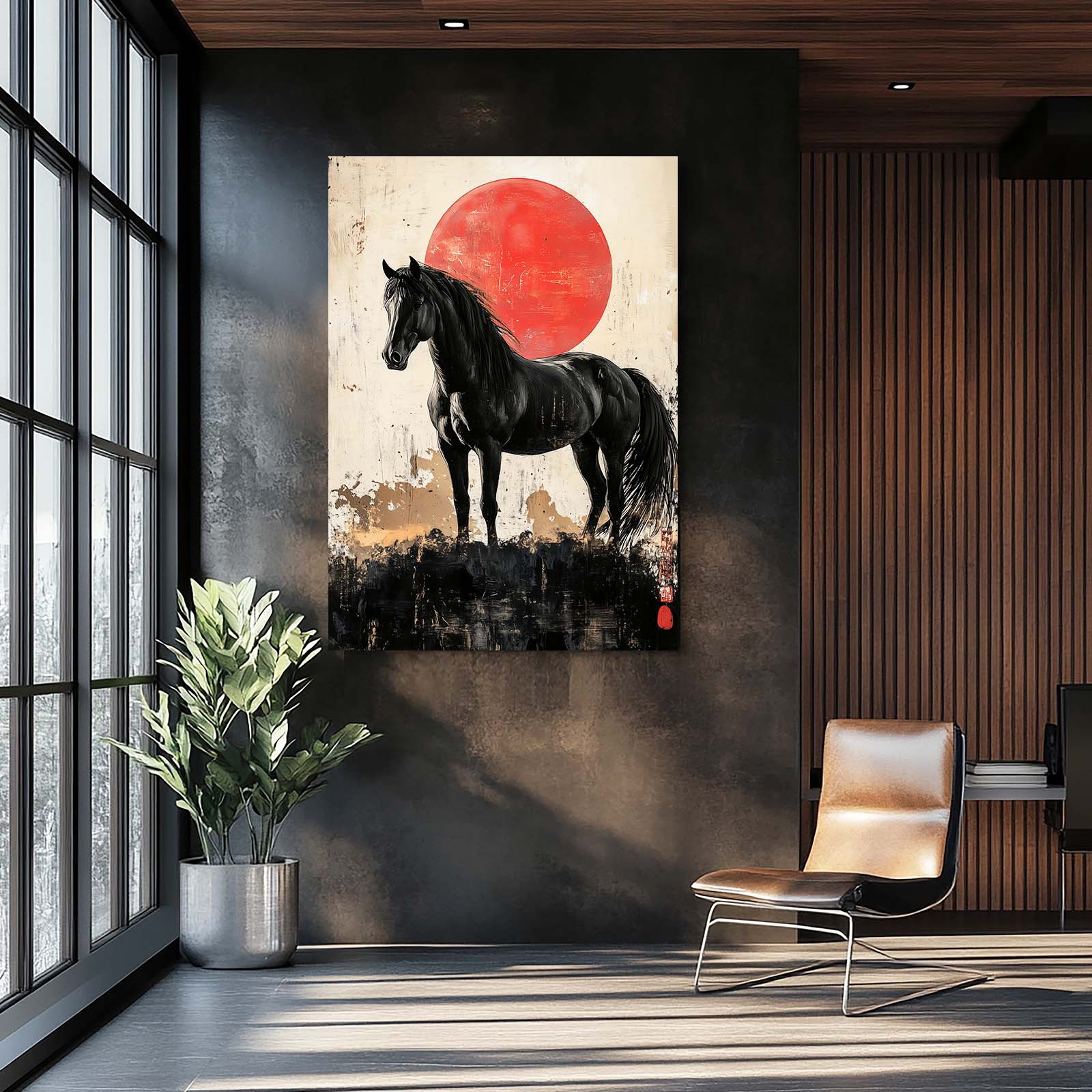 Japanese Horse Art – angled canvas view on white background