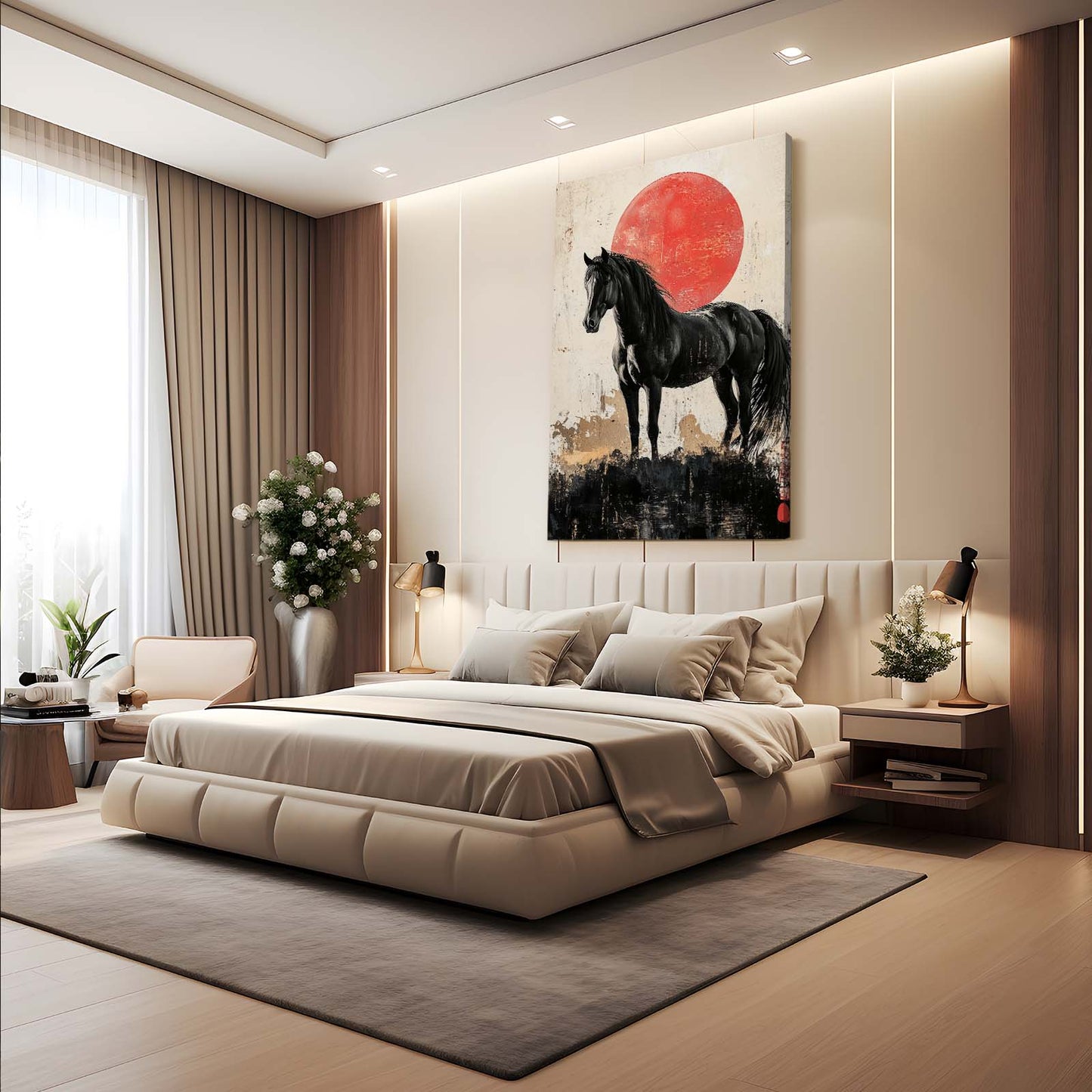 Japanese Horse Art – angled canvas view on white background