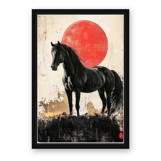 Japanese Horse Art – with Premium Black wood frame