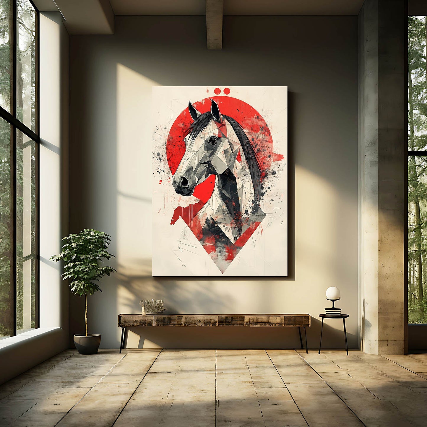 Japanese Horse Wall Art – angled canvas view on white background