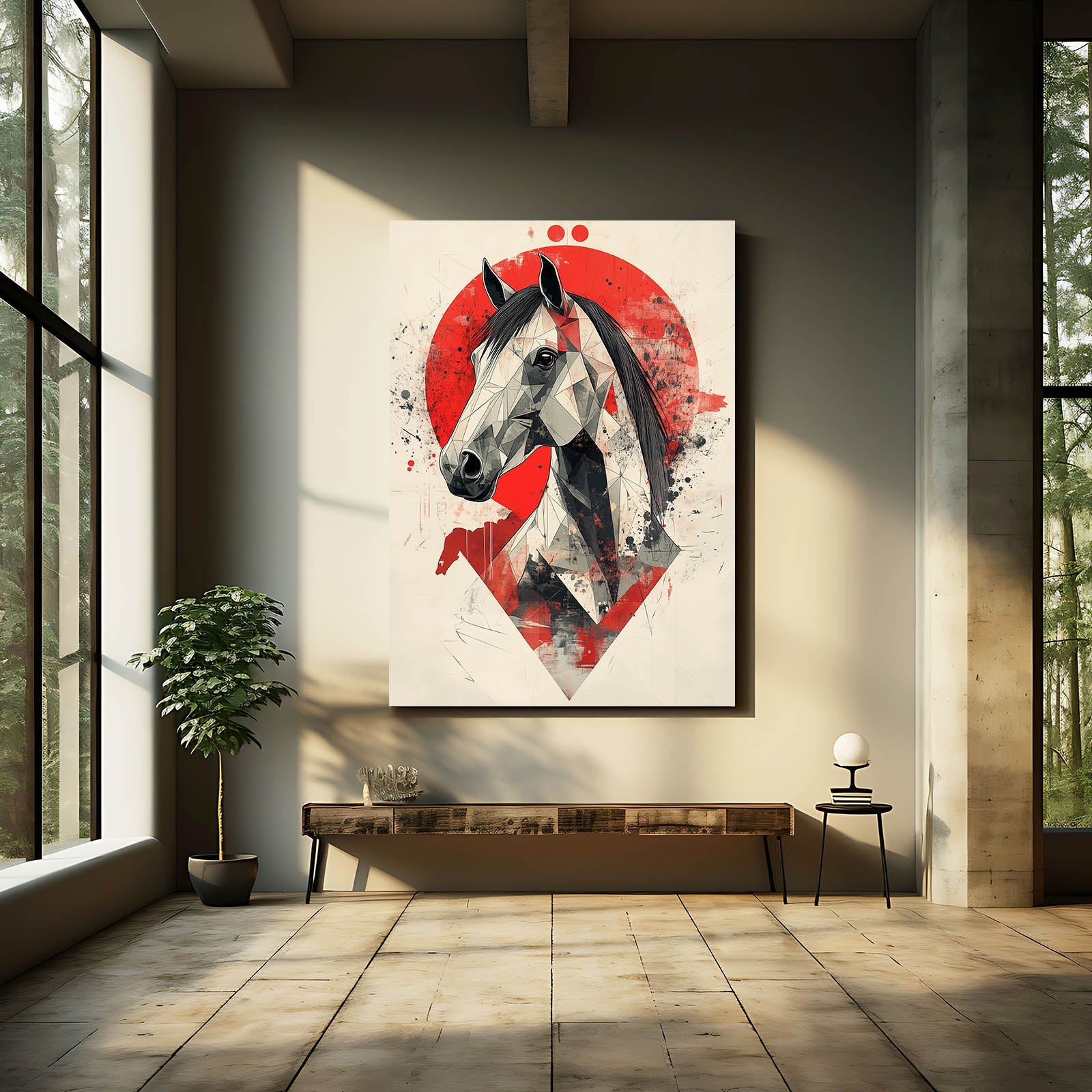 Japanese Horse Wall Art – angled canvas view on white background