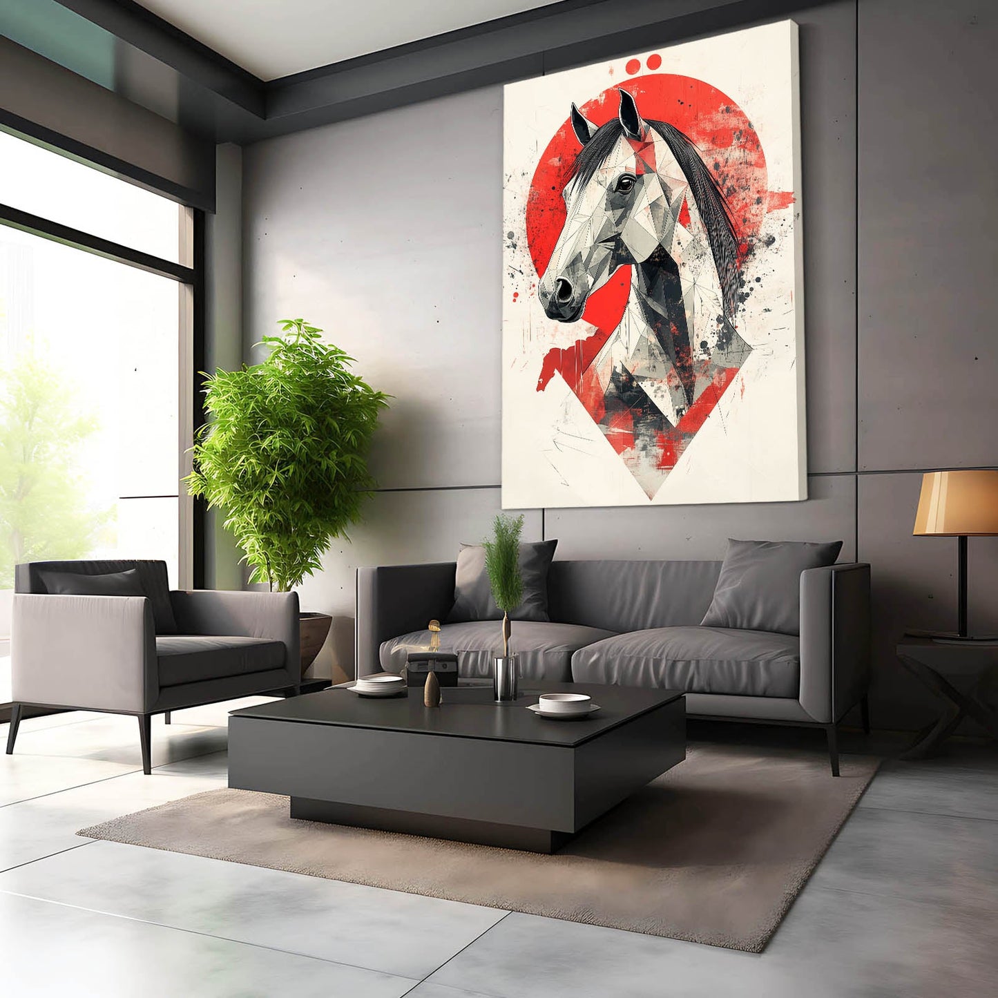 Japanese Horse Wall Art – angled canvas view on white background