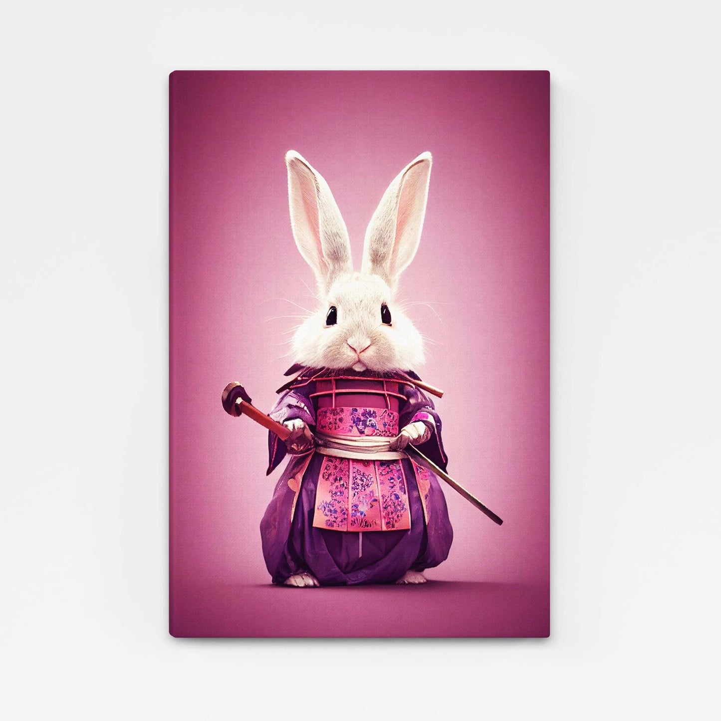 Japanese Rabbit Art – angled canvas view on white background