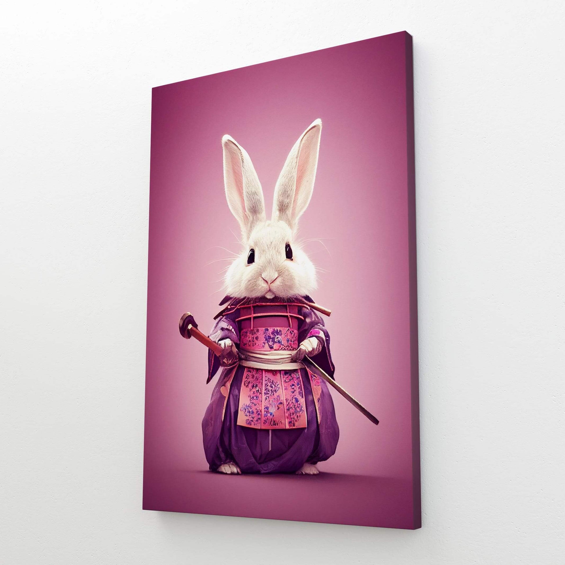 Japanese Rabbit Art – angled canvas view on white background