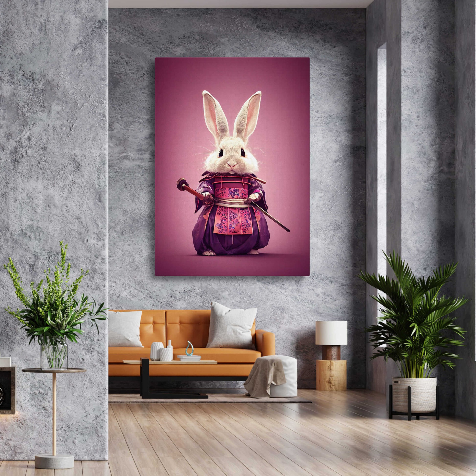 Japanese Rabbit Art – angled canvas view on white background
