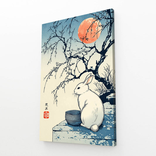 Japanese Rabbit Canvas Art – angled canvas view on white background