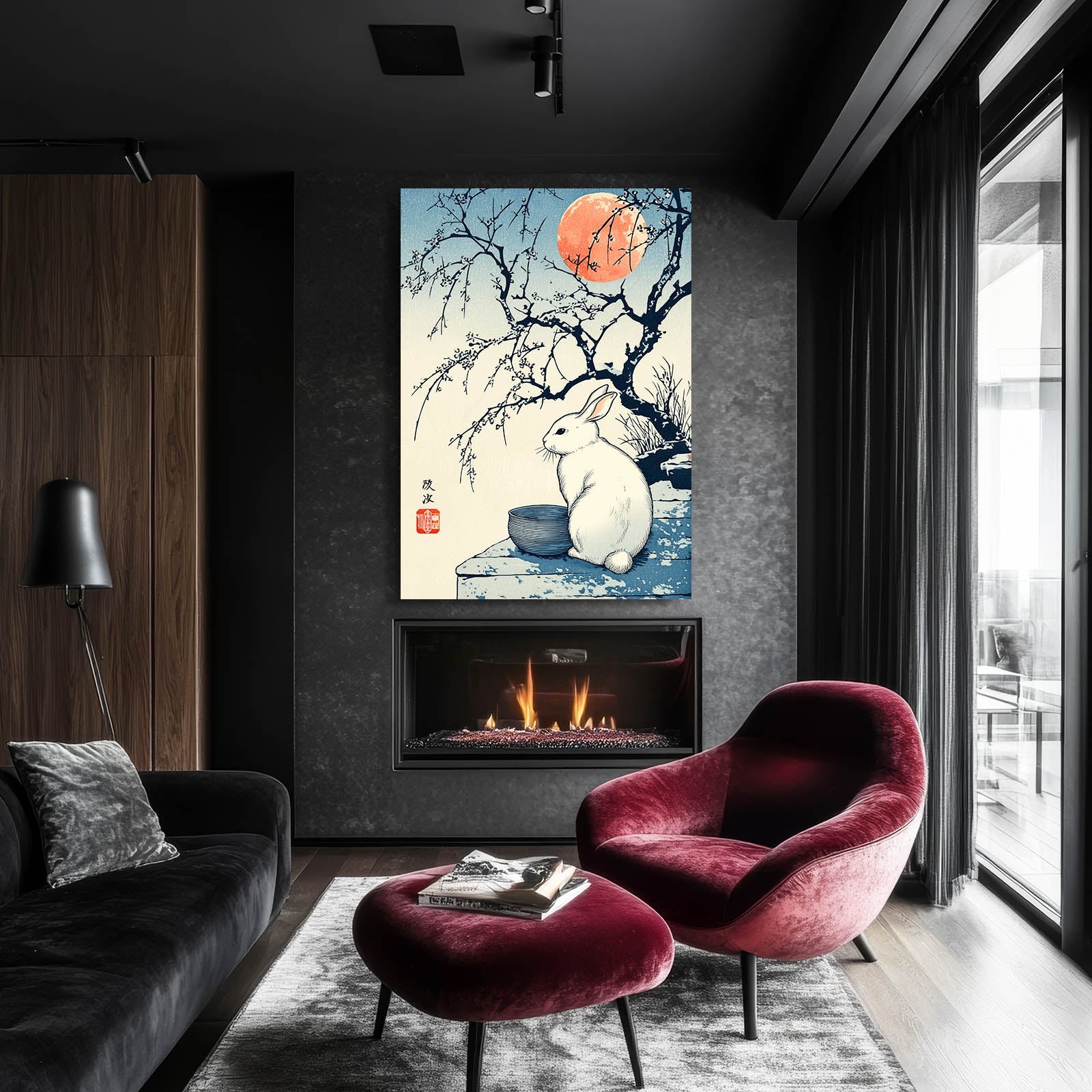 Japanese Rabbit Canvas Art – angled canvas view on white background