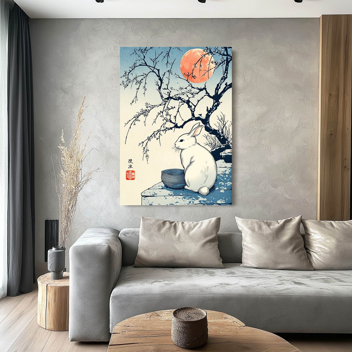 Japanese Rabbit Canvas Art – angled canvas view on white background