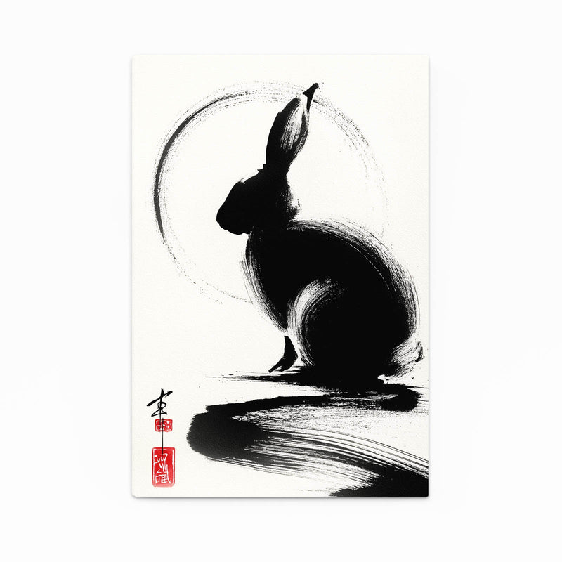 Japanese Rabbit Wall Art – angled canvas view on white background