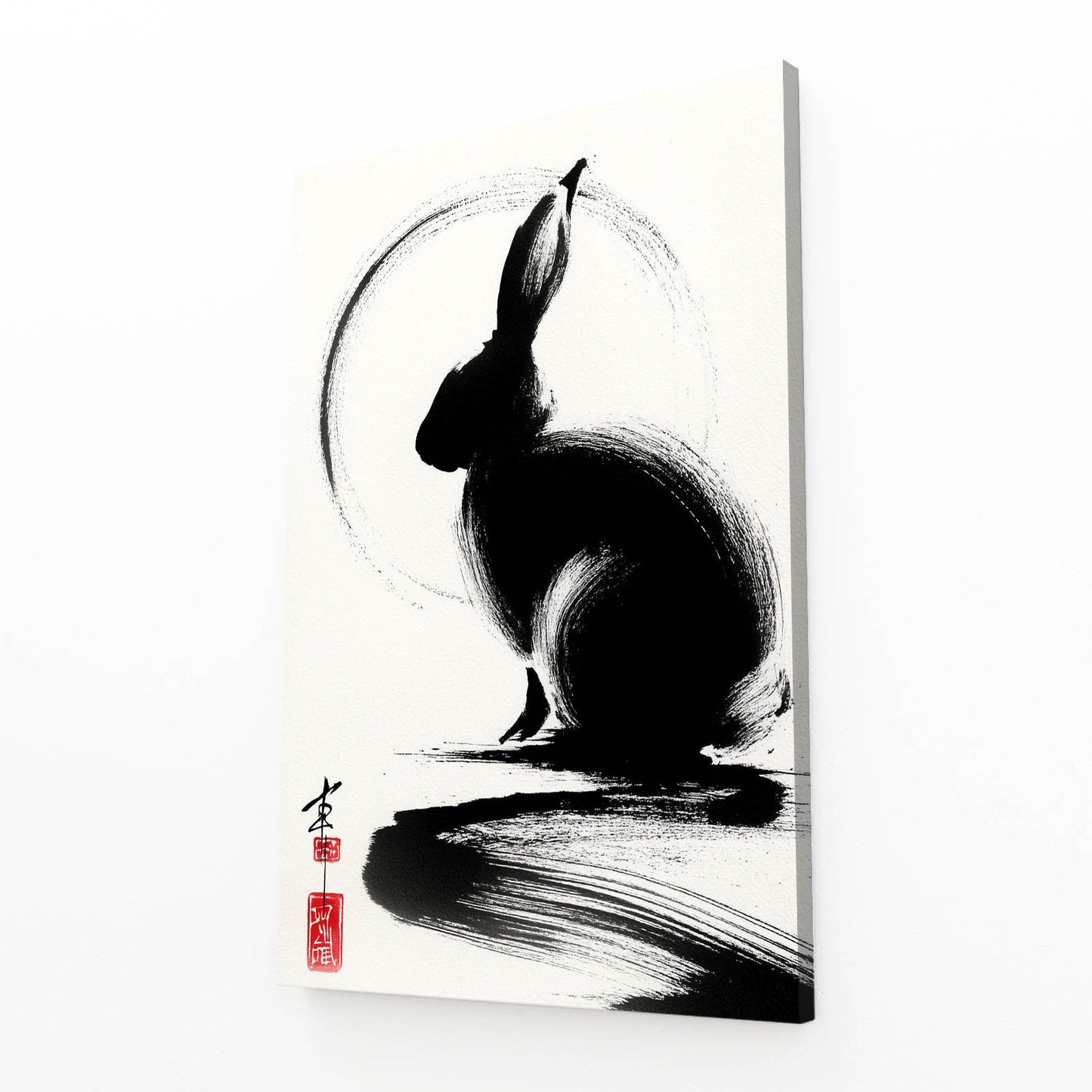 Japanese Rabbit Wall Art – angled canvas view on white background