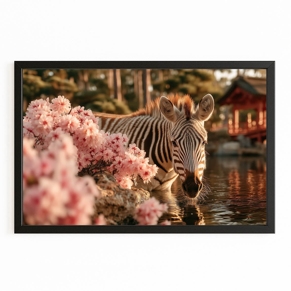 Japanese Zebra Canvas – with Premium Black frame on white background