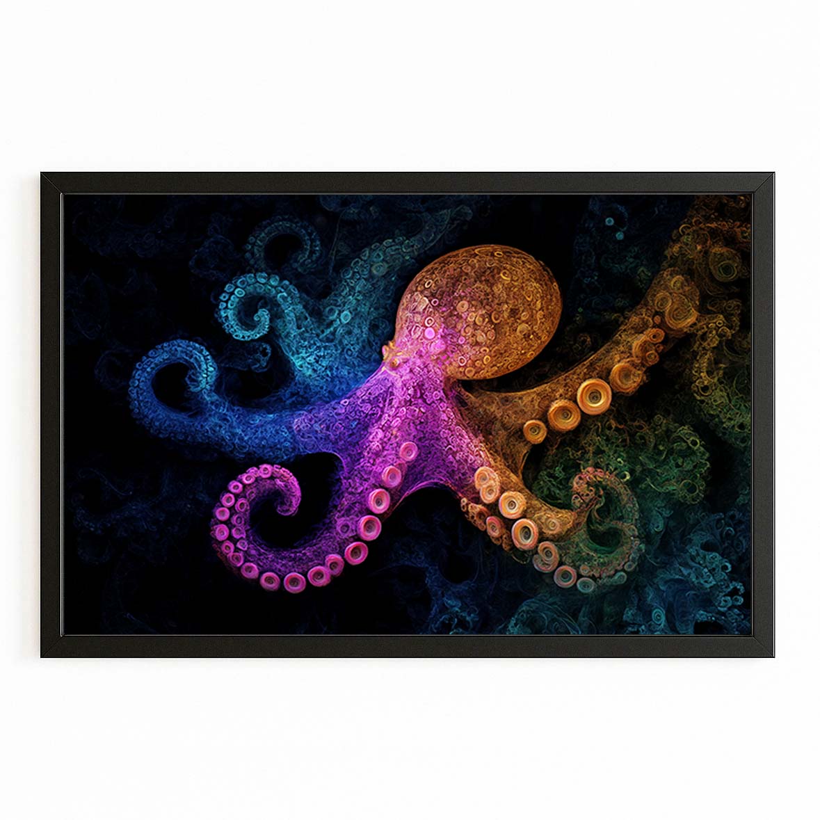 Jewel Deep Glow Octopus Canvas Art – with Premium Black frame on white background