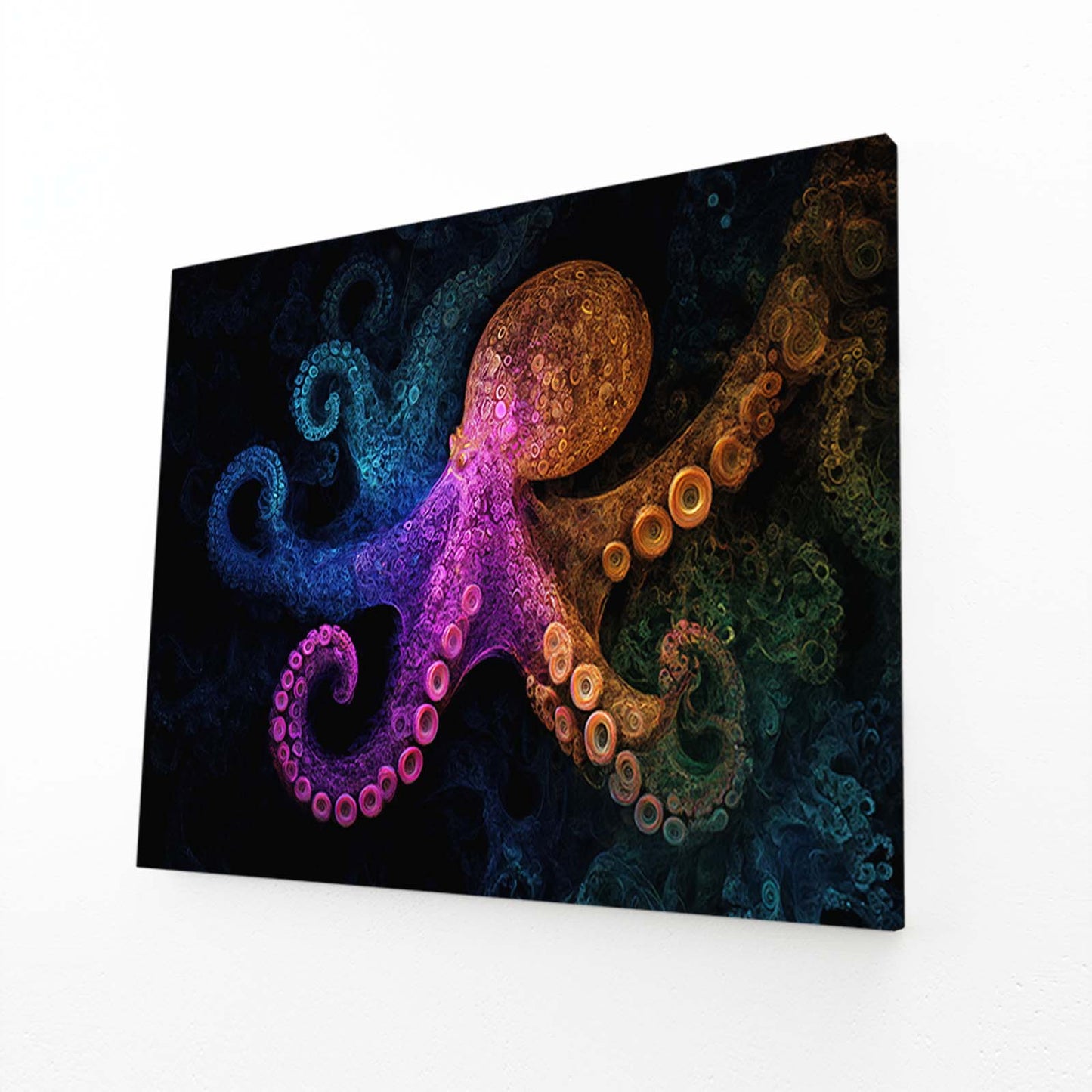 Jewel Deep Glow Octopus Canvas Art – angled canvas view on white background