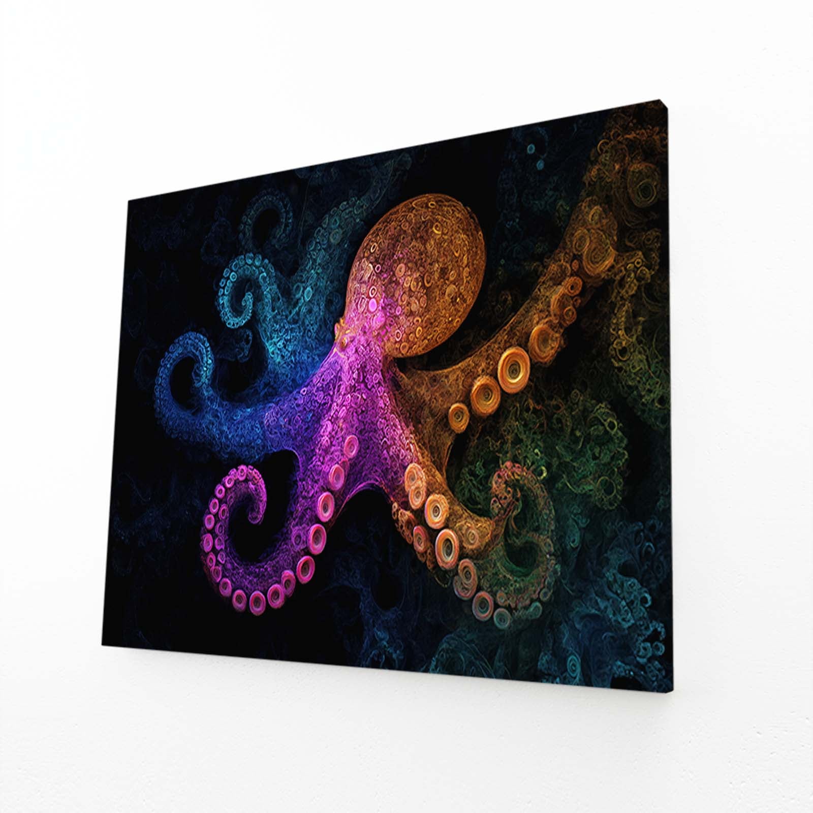 Jewel Deep Glow Octopus Canvas Art – angled canvas view on white background