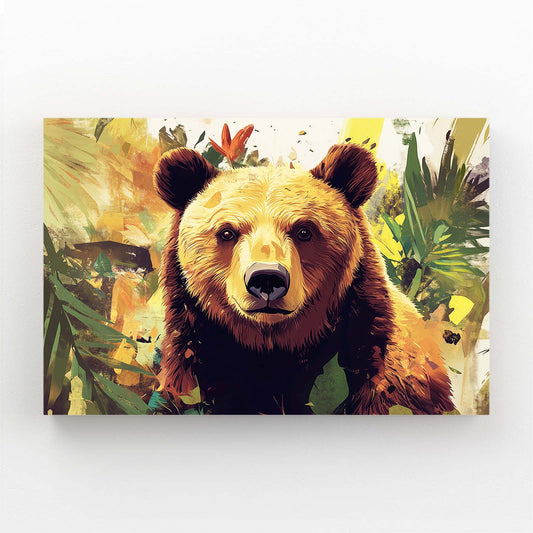 Jungle Leaf Gaze Bear Prints — contemporary canvas print, angled canvas view on white background