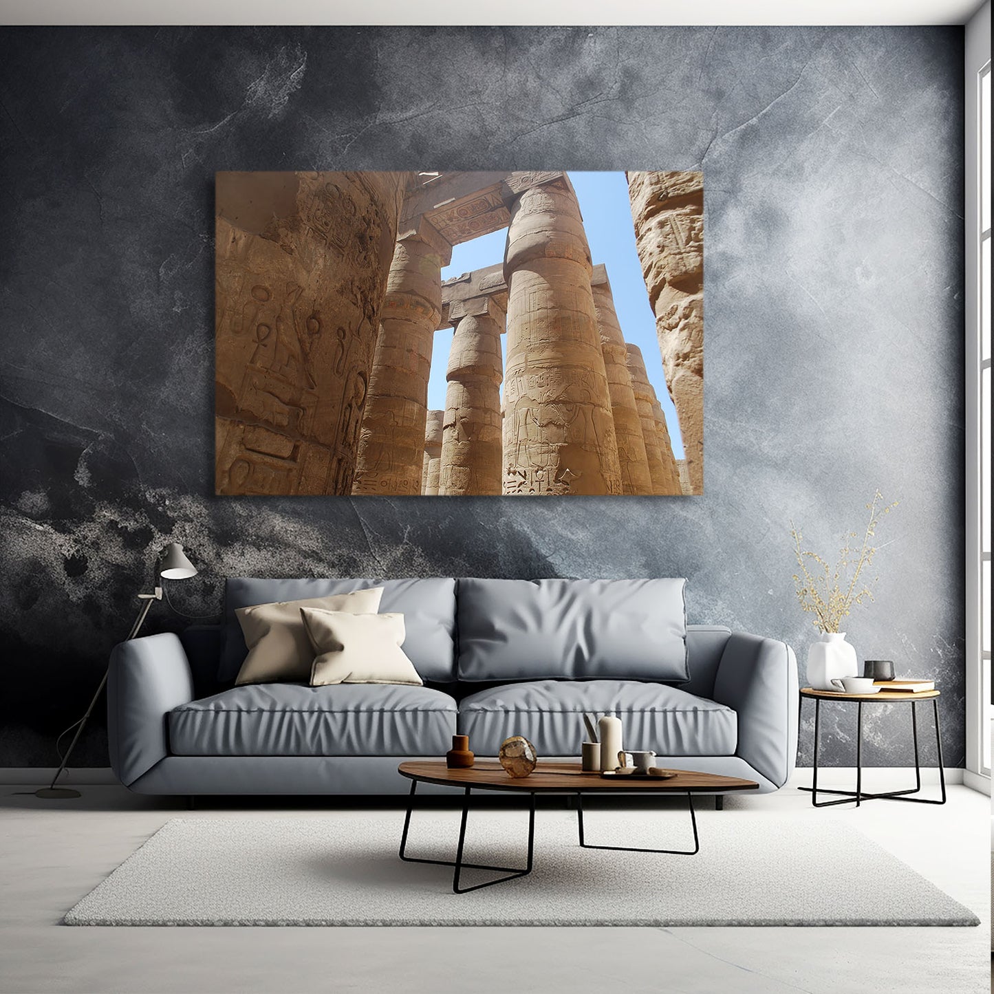 Karnak Columns Egyptian Art – styled in a furnished interior