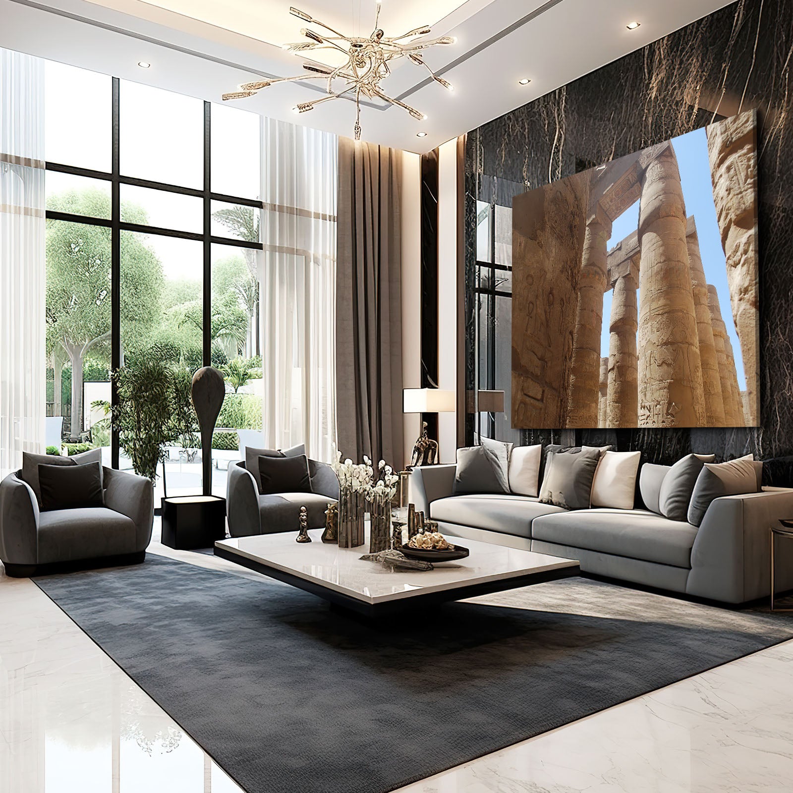 Karnak Columns Egyptian Art – styled in a furnished interior